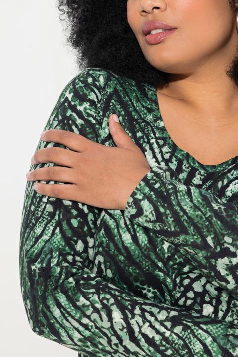 Actual product image Ulla Popken Snake Print Round Neck Swing A-Line Hem Cotton Knit Tunic (58)
