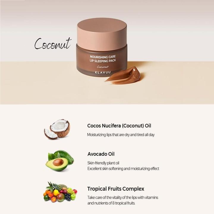 Image du produit Klavuu Pack Nourrissant Sommeil Lèvres Noix de coco (Stick de soin des lèvres, 20 ml)