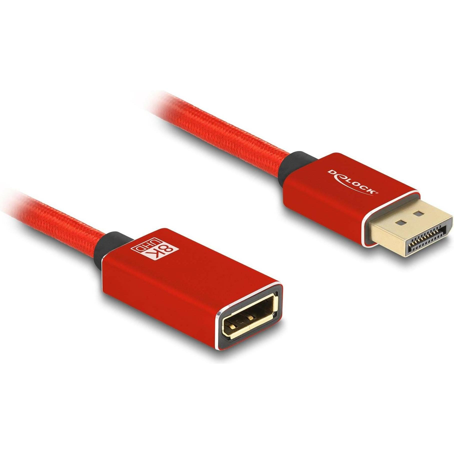 Delock DisplayPort Verlängerungskabel 8K 60 Hz 2 m rot Metal (2 m, DisplayPort), Video Kabel