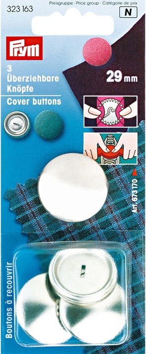 Produktbild Prym Knopf Überziehbar, ohne Werkzeug, silber 29 mm, Karte 3 Stk.