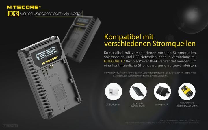 Actual product image Nitecore UCN3 Pro Compacte Dubbel Lader voor Canon LP E6 (N) met USB (Charger)