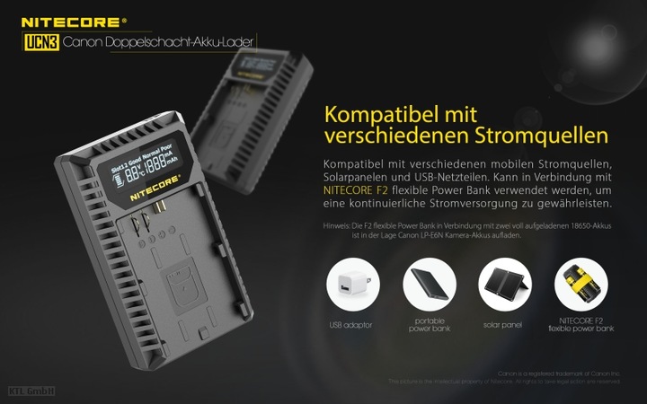 Actual product image Nitecore UCN3 Pro Compacte Dubbel Lader voor Canon LP E6 (N) met USB (Charger)