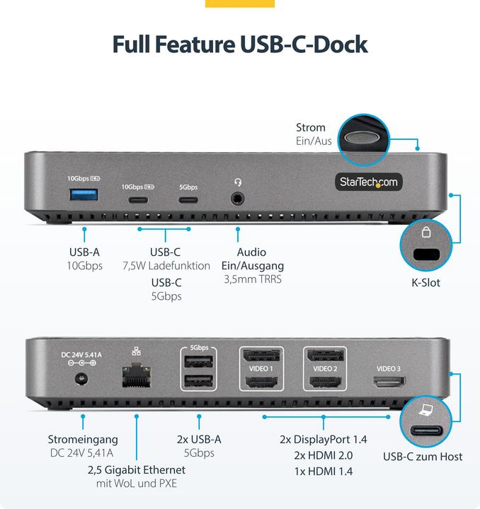 Image du produit StarTech Station D'Accueil Triple écran (USB-C, 8 ports)