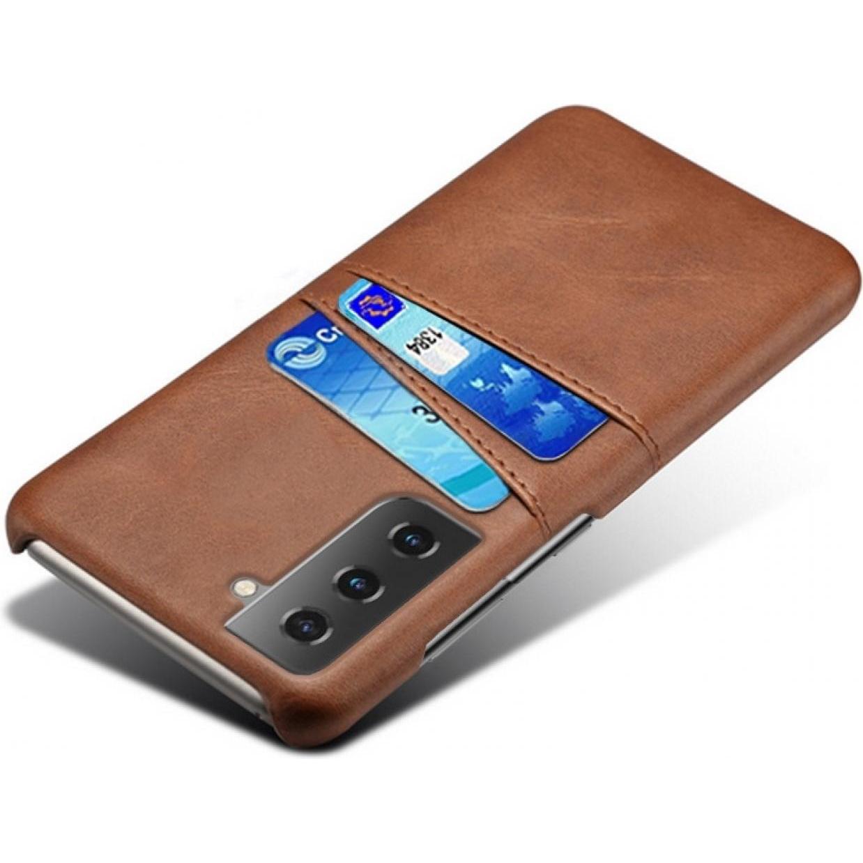 Screenguard Samsung Galaxy S21+ CardCaddy Leder Backcase mit Kartenfächern (Samsung Galaxy S21+), Smartphone Hülle, Brau...