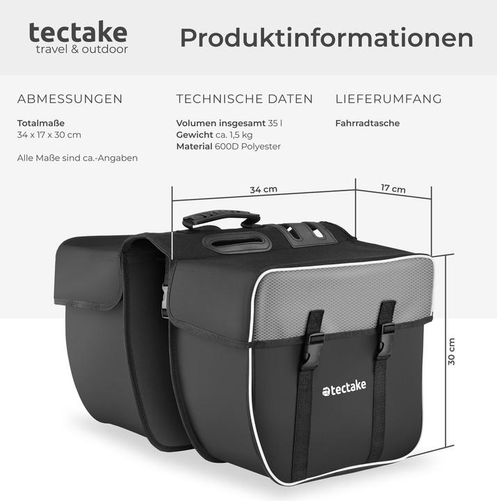 Immagine prodotto tectake Borsa da bicicletta (35 l, Borsa portapacchi)