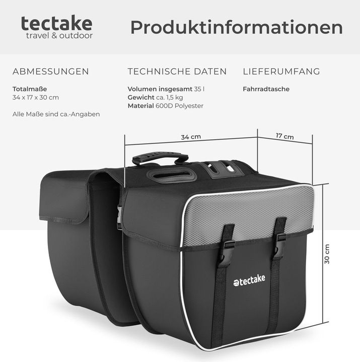 Produktbild tectake Fahrradtasche (35 l, Gepäckträgertasche)