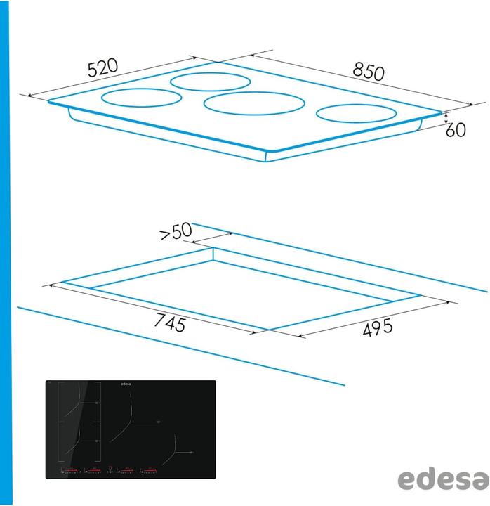 Produktbild Induction Cooktop with Multi-Slider Touch Panel, 9 Power Levels, Booster Timer, and Safety Lock (85 cm, Induktionskochfeld)