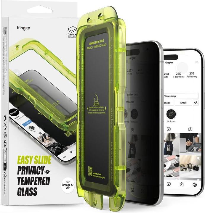 Actual product image Ringke - Easy Slide Privacy Tempered Glass (2 pack) - iPhone 17 Air - Black (2 pcs., Apple iPhone 17)