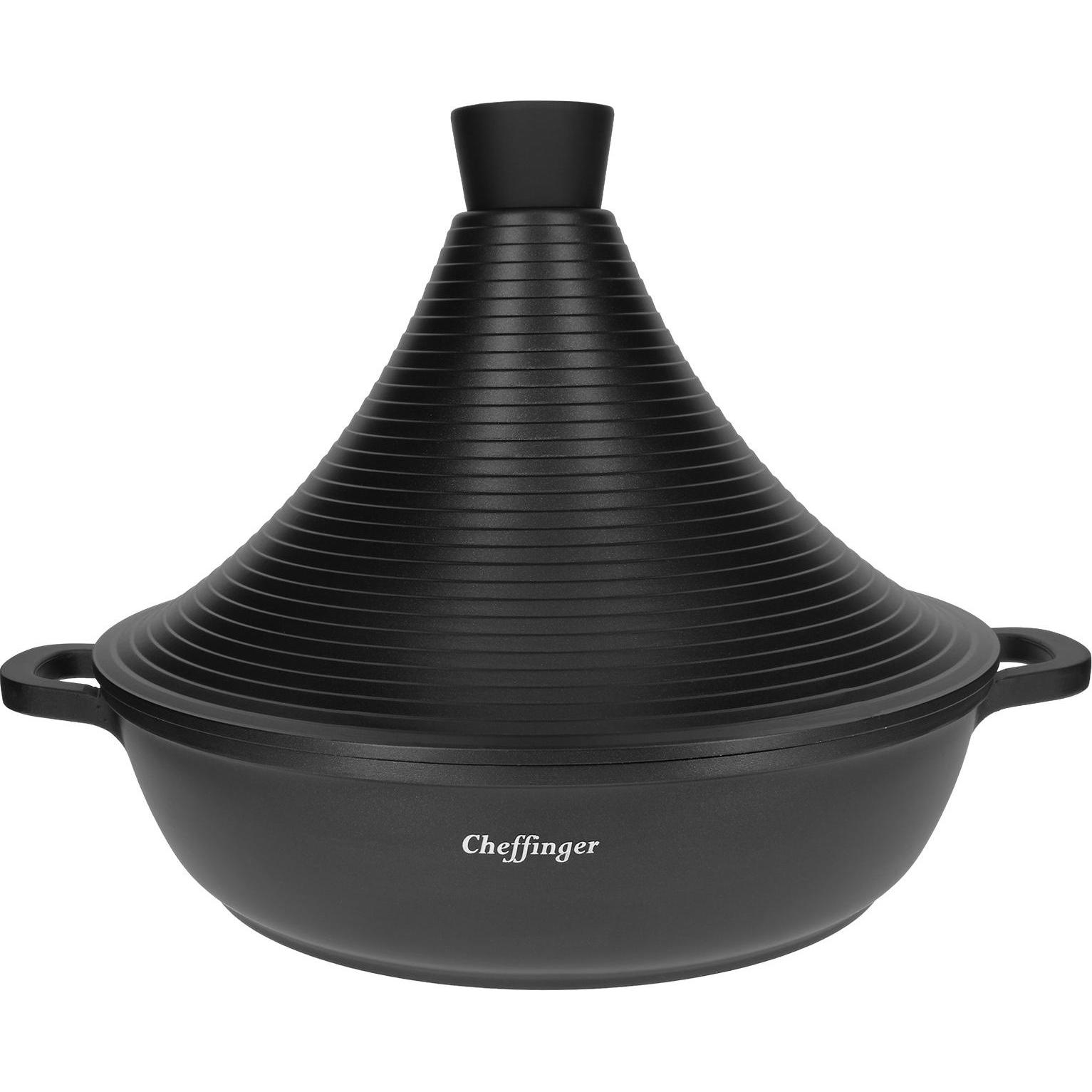 Cheffinger Tajine-Topf 28 cm mit Marmorbeschichtung und Soft-Touch-Griffen, Pfanne + Kochtopf, Schwarz