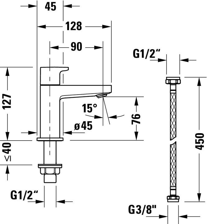 Nährwerte und Zutaten Duravit Manhattan Standventil, Ausladung 90 mm, ohne Ablaufgarnitur, MH1080002