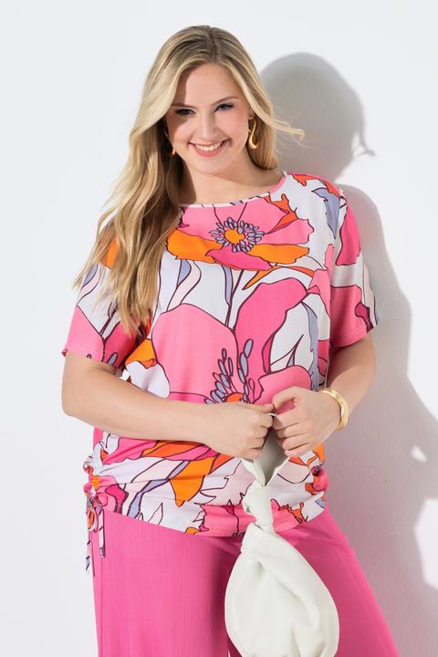 Produktbild Ulla Popken Bluse, Blüten, Raffbänder, Rundhals, Halbarm (54, 56)
