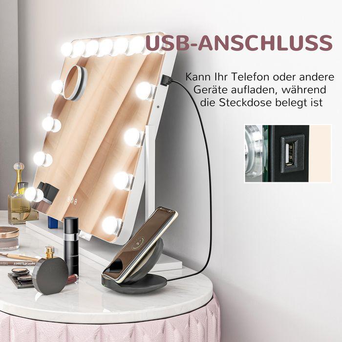 Actual product image Swisshandel24 LED-Kosmetikspiegel, 3 Lichtmodi, dimmbar, Touchsteuerung, USB, 62,5 x 49,5cm, Weiss