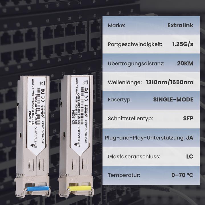 Actual product image Extralink SFP WDM 1310/1550nm | SFP Module | Single mode,, LC, DDM, Pair
