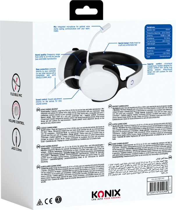 Image du produit Konix Kopfhörer mit Mikrofon Weiss (Filaire)