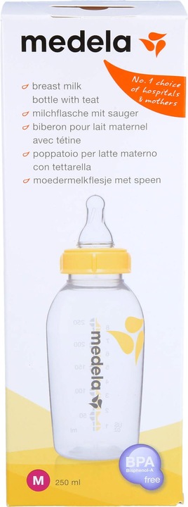 Medela Milchflasche 250 ml mit Sauger M (Mittlerer Fluss / 4 bis 6 Monate) (250 ml)