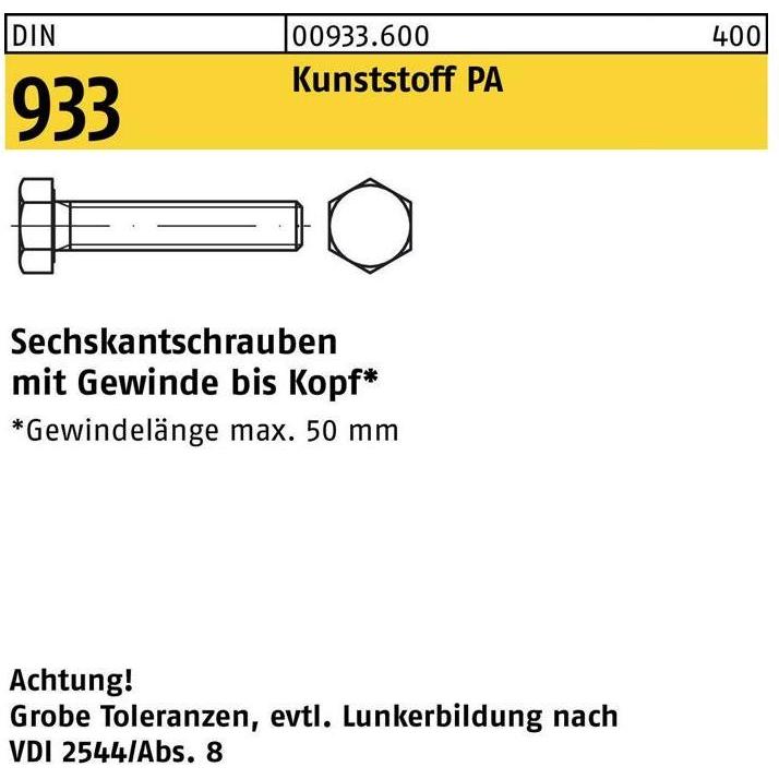 Reyher, Schrauben, Sechskantschraube DIN 933 VG M 10 x 40 Polyamid naturfarben (200 Schrauben pro Stück)