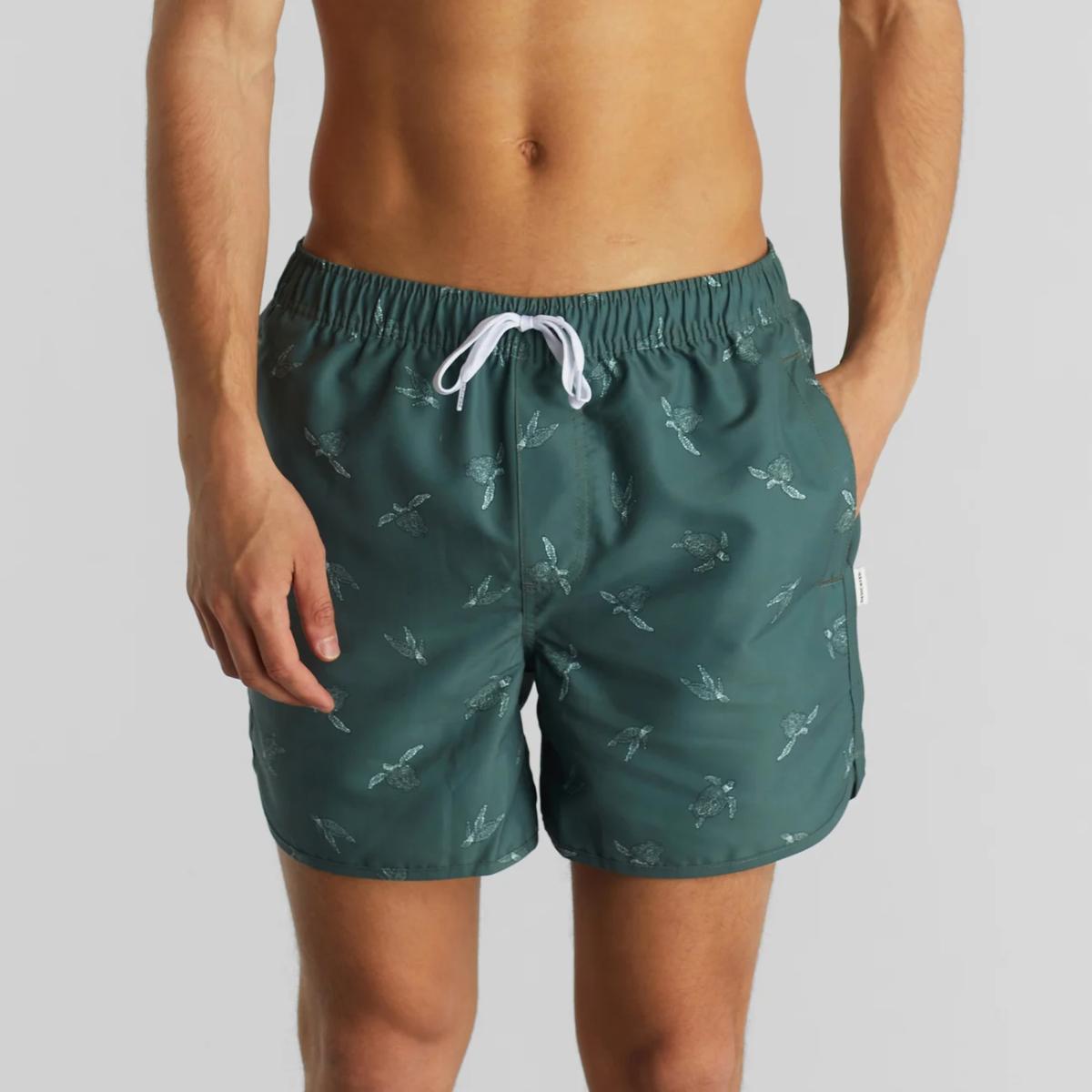 Dedicated, Herren, Badehose, Swim Shorts Sandhamn Sea Turtles Forest Green M, Türkis, (M)