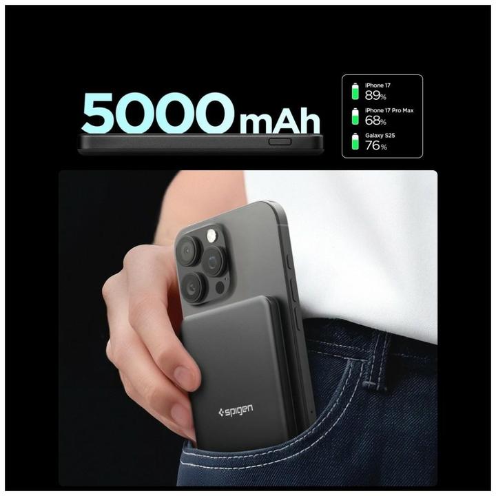 Actual product image Spigen EA2205MQ ESSENTIAL MAGSAFE POWER BANK 5000MAH 22.5W QI2 BLACK (5000 mAh, 22.50 W, 19.25 Wh)