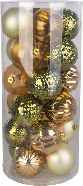 Produktbild MICA Living Christbaumkugeln - bruchfest - braun/grün/gold - ca. 8 cm - 24 Stück (24x)