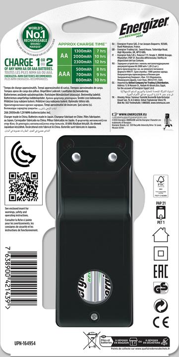 Actual product image Energizer Recharge Mini (2 pcs., AA, 2000 mAh, Battery + charger)