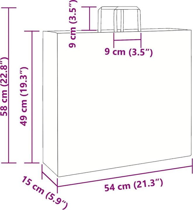 Produktbild VidaXL Kraftpapiertüten 250 Stk. mit Henkel Weiss 54x15x49 cm Papiertüte (Geschenktüte, 250 x)