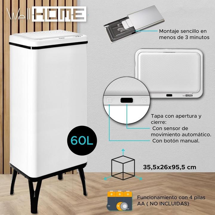 Produktbild Well Home Smart Mülleimer mit Sensor, automatischem Öffnen und magnetischen Etiketten (60 l)