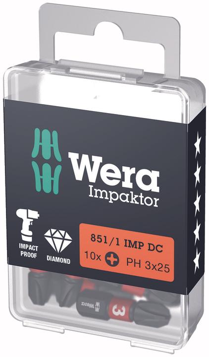 Actual product image Wera 851/1 IMP DC PH 3 x 25 mm DIY-Box (Cross Phillips PH M3)