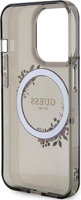 Actual product image Guess GUHMP15LHFWFCK iPhone 15 Pro 6.1" czarny/black hardcase IML Flowers Wreatch MagSafe (Apple iPhone 15 Pro)
