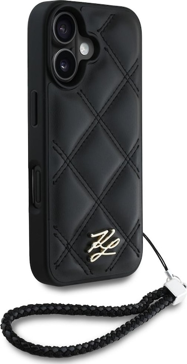 Produktbild Karl Lagerfeld Case Quilted Initial Logo & Chain Strap for iPhone 16 black (Apple iPhone 16)