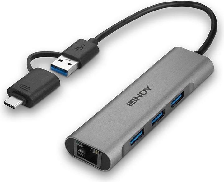 Immagine prodotto Lindy Hub USB 3.2, Gen 1 e convertitore Gigabit Ethernet (USB-C, 4 porte)