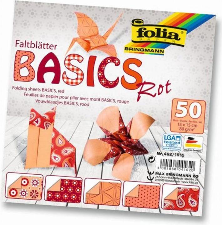 Produktbild Folia Faltblätter Basics rot (15 x 15 cm, 50 Blätter, 80 g/m²)