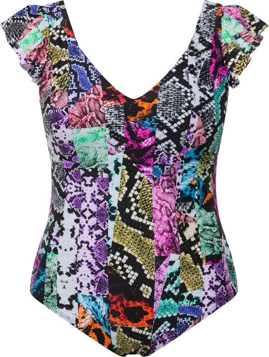 Image du produit Ulla Popken Maillot de bain à mélange d'imprimés et bonnets souples. Manches papillon (44)