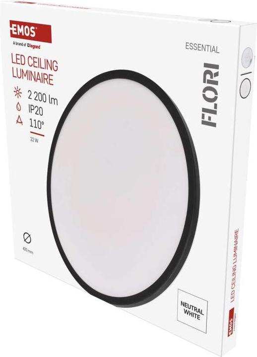 Image du produit Emos Luminaire LED apparent FLORI rond, noir, 22W, blanc neutre (2200 lm)
