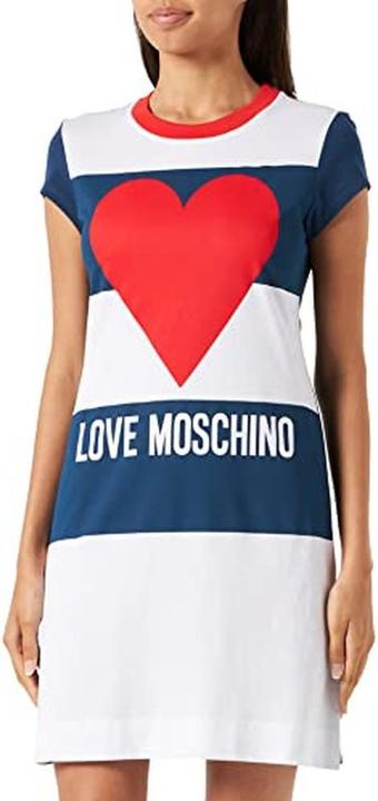 Love Moschino Robe ajustée ligne A manches courtes imprimée coeur et logo (42)