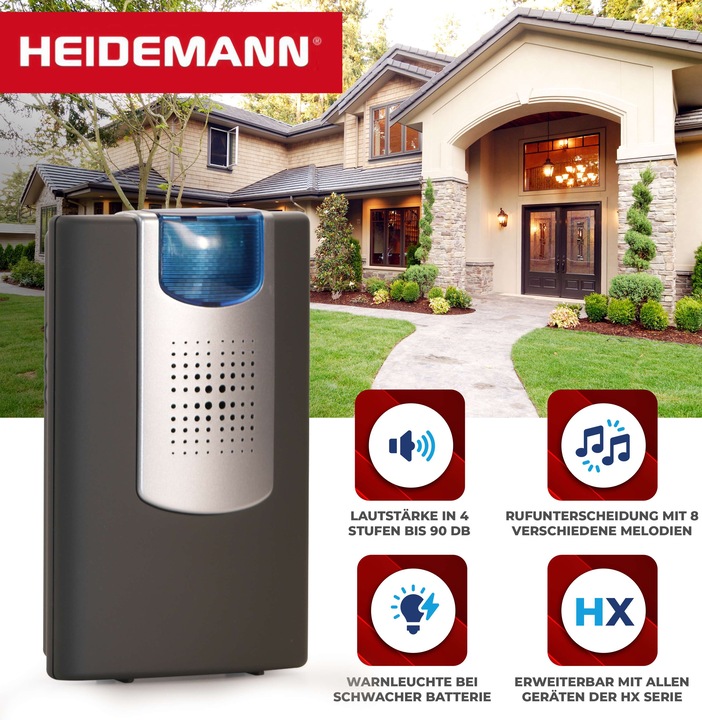 Immagine prodotto Heidemann Set di suonerie wireless HX Action (estensione del campanello wireless) (Senza fili)