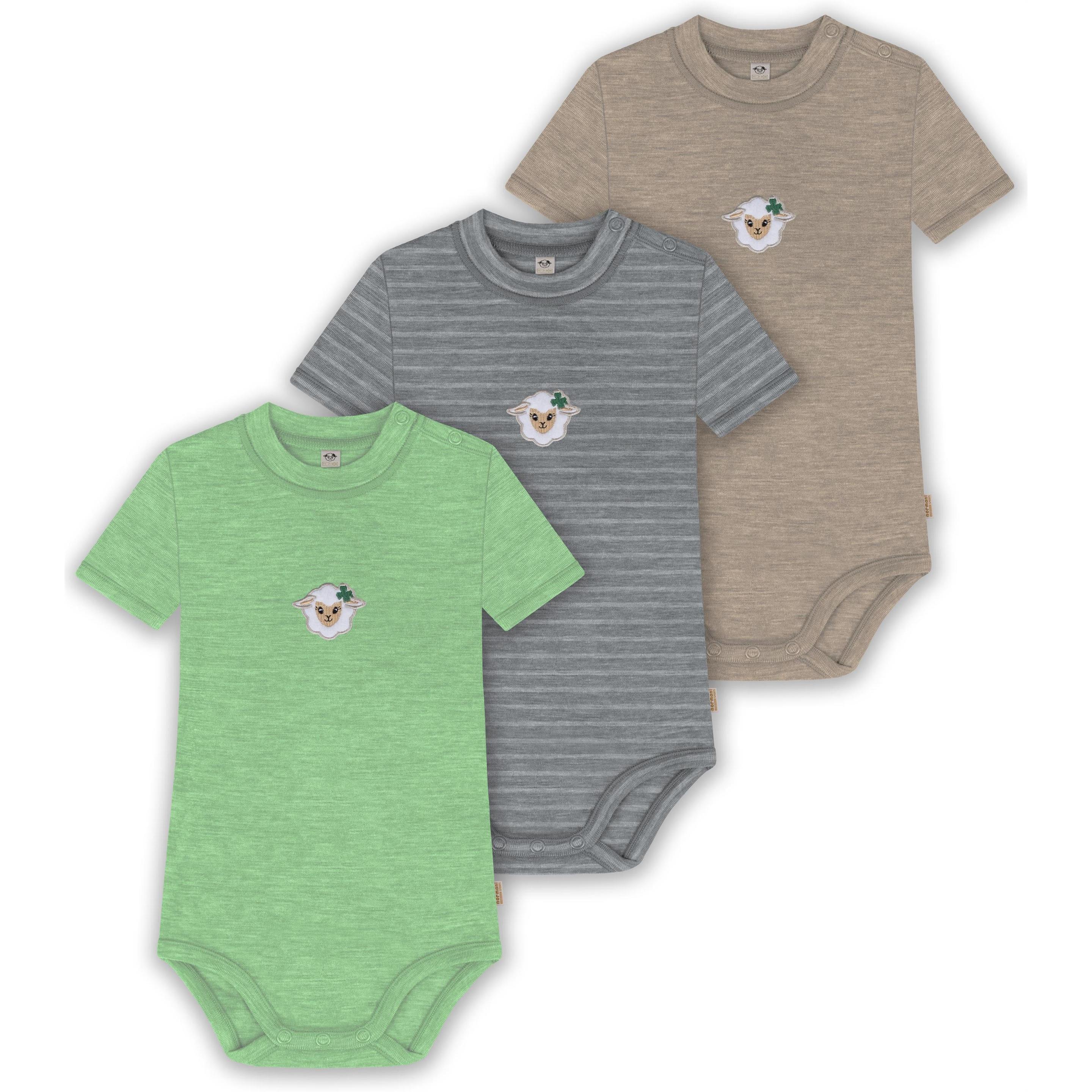 Normani, Herren, Body, 3er Set Baby Merino Kurzarmbody „Tihoi" - 9323, Beige, (92)