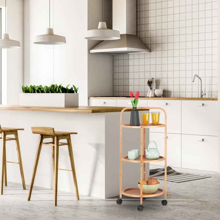 Image du produit Relaxdays Desserte de service en bambou, sur roues