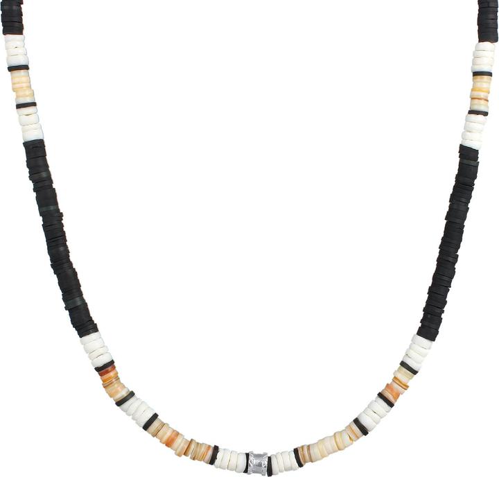 Kuzzoi Mens Heishi Beads Vintage Surfer Necklace 925 Silver (925 Sterling silver, Seashell, Stainless steel, 50 cm)