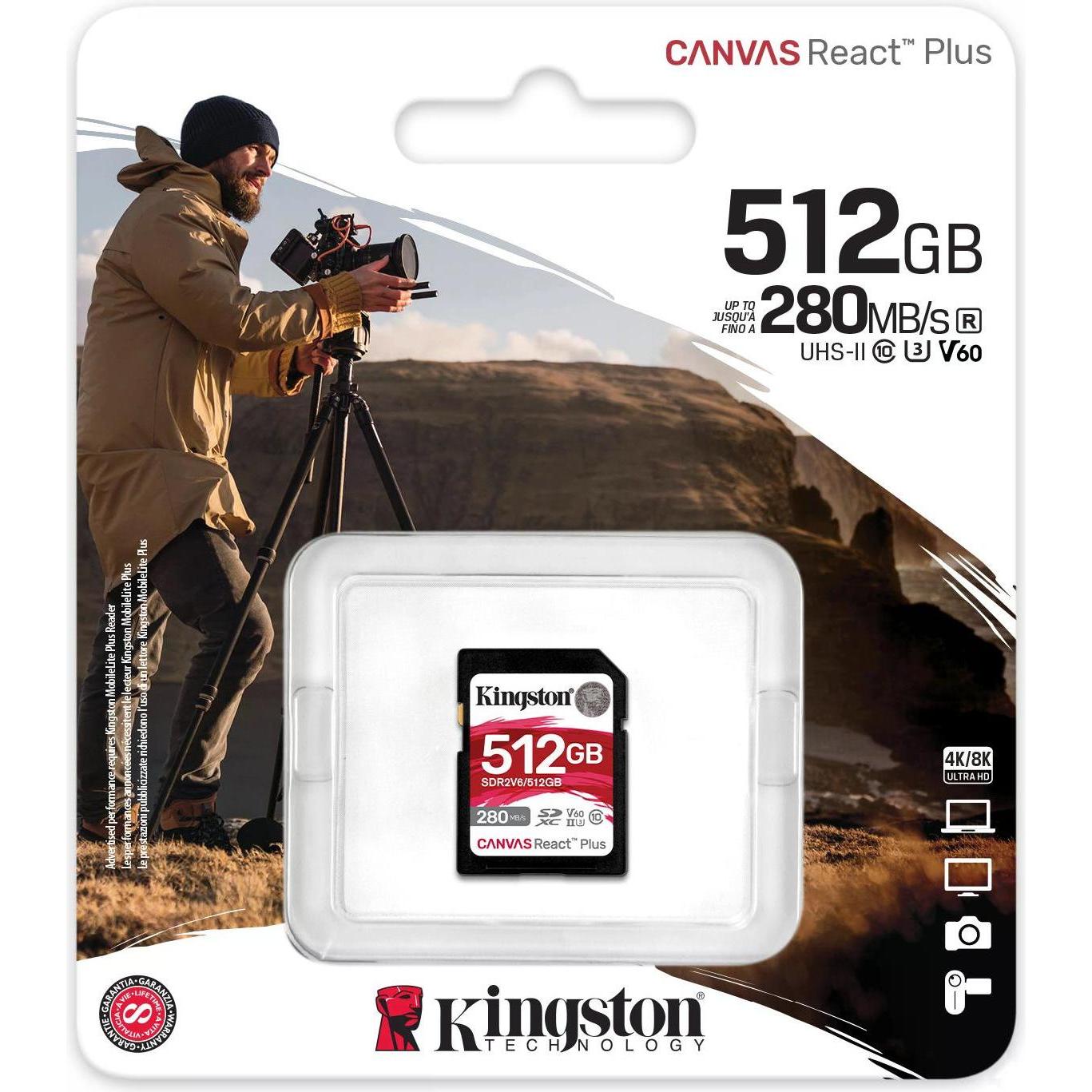 Thumbnail - Kingston Canvas React Plus (512 GB, SDXC, U3, UHS-II), Speicherkarte, Schwarz