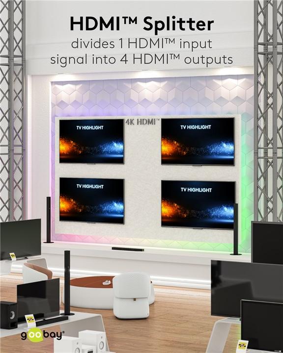 Actual product image Goobay HDMI Splitter 1 to 4 4K @ 60 Hz