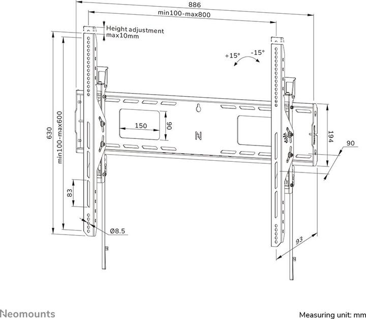 Nährwerte und Zutaten Neomounts Wandhalterung 800x600mm 125kg/43-98"/neig/schwarz/Schwerlast (Wand, 98", 125 kg)