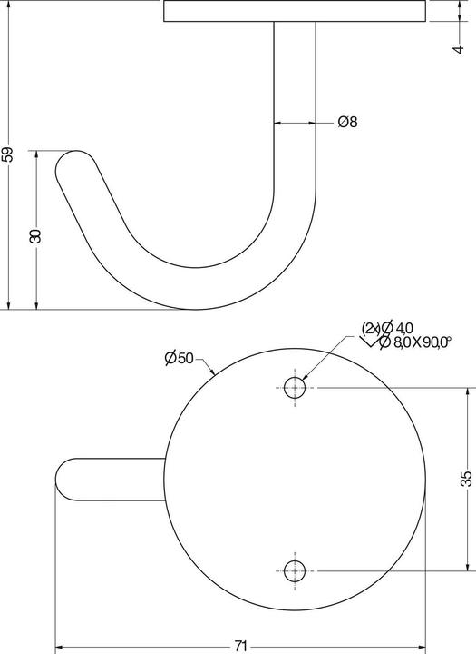 Produktbild Simausrom Einfach-Haken Delta Höhe 59 mm, Breite 71 mm, Edelstahl gebürstet