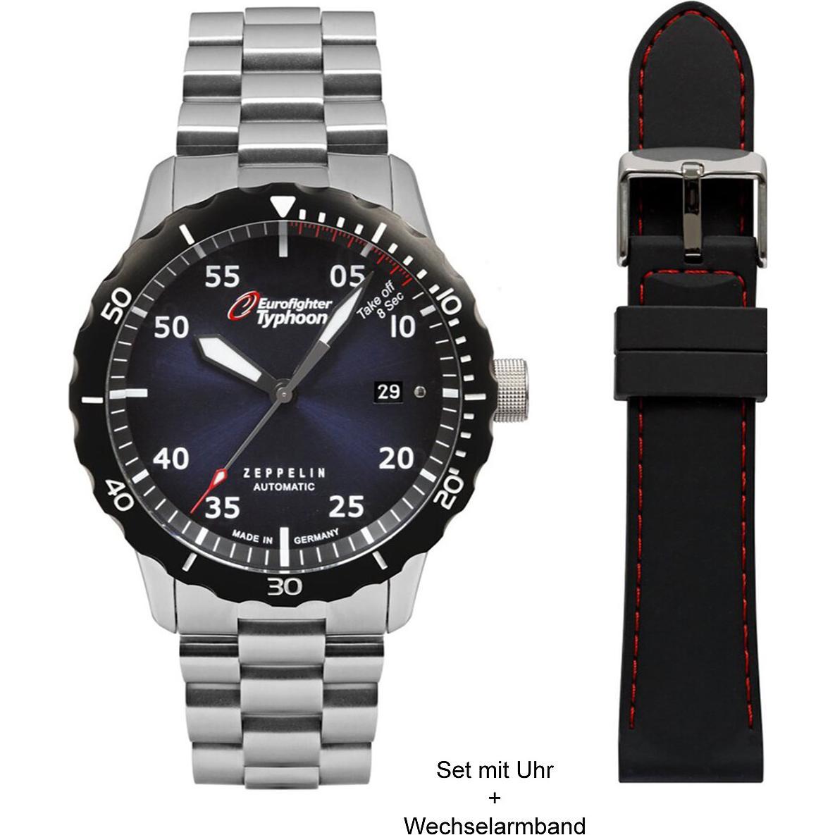 Zeppelin, Armbanduhr, Uhr Eurofighter 7268M-3 SET, Automatik, Silber, (Analoguhr, 43 mm)