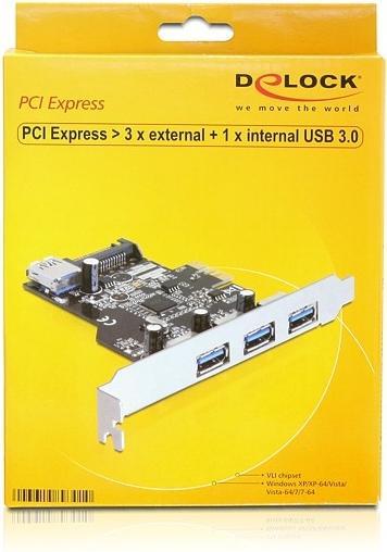Produktbild Delock PCIe USB 3.0 3x extern 1x intern LP SATA Power VIA