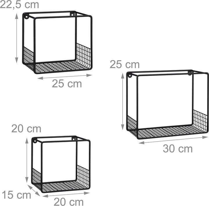 Image du produit Relaxdays Étagère à suspendre lot de 3 cubes, mural (30 x 15 x 25 cm)