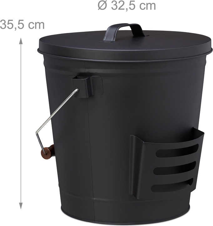 Actual product image Relaxdays Ash Bucket with Lid and Shovel (38 x 33 x 47.5 cm)