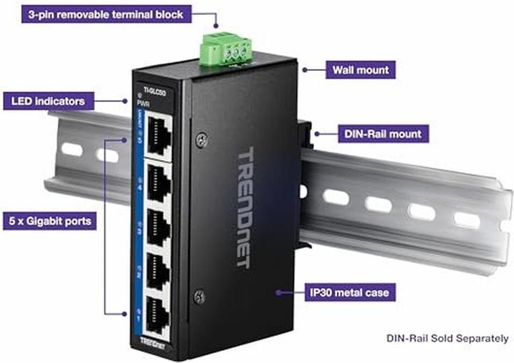 Immagine prodotto Trendnet TI-GLC50 5 porte Gigabit industriali su guida DIN Mini (5 porte)