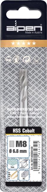 Actual product image Alpen HSS-CO machine tap for M8 thread (0071400800100)