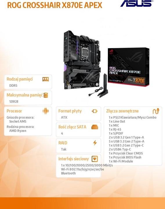 Image du produit ASUS Rog Crosshair X870e Apex (AM5, AMD X870, ATX)