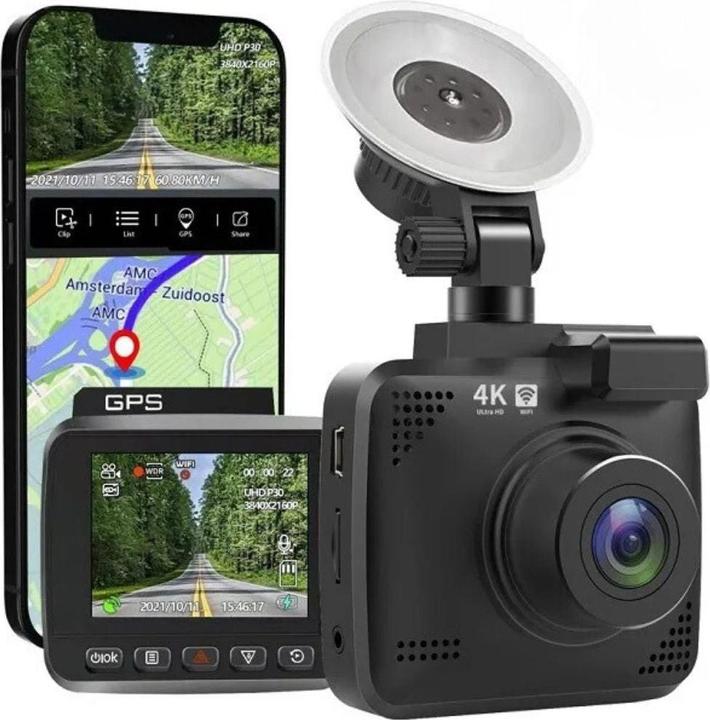 Hermex 4K Dual-Dashcam Onboard-Kamera Autofront-Kamera Nachtsichtkamera Auto (Night vision, GPS receiver, Built-in display, Wi-Fi, UHD 4K)